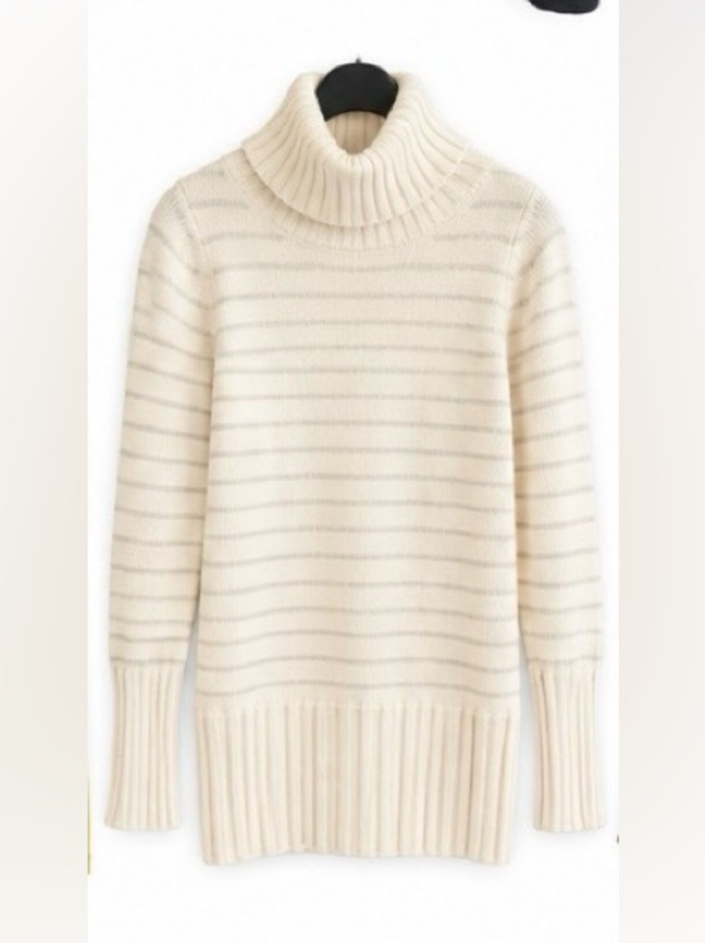 Armani Exchange Cream Ribbed Turtleneck Sweater with Subtle Stripes